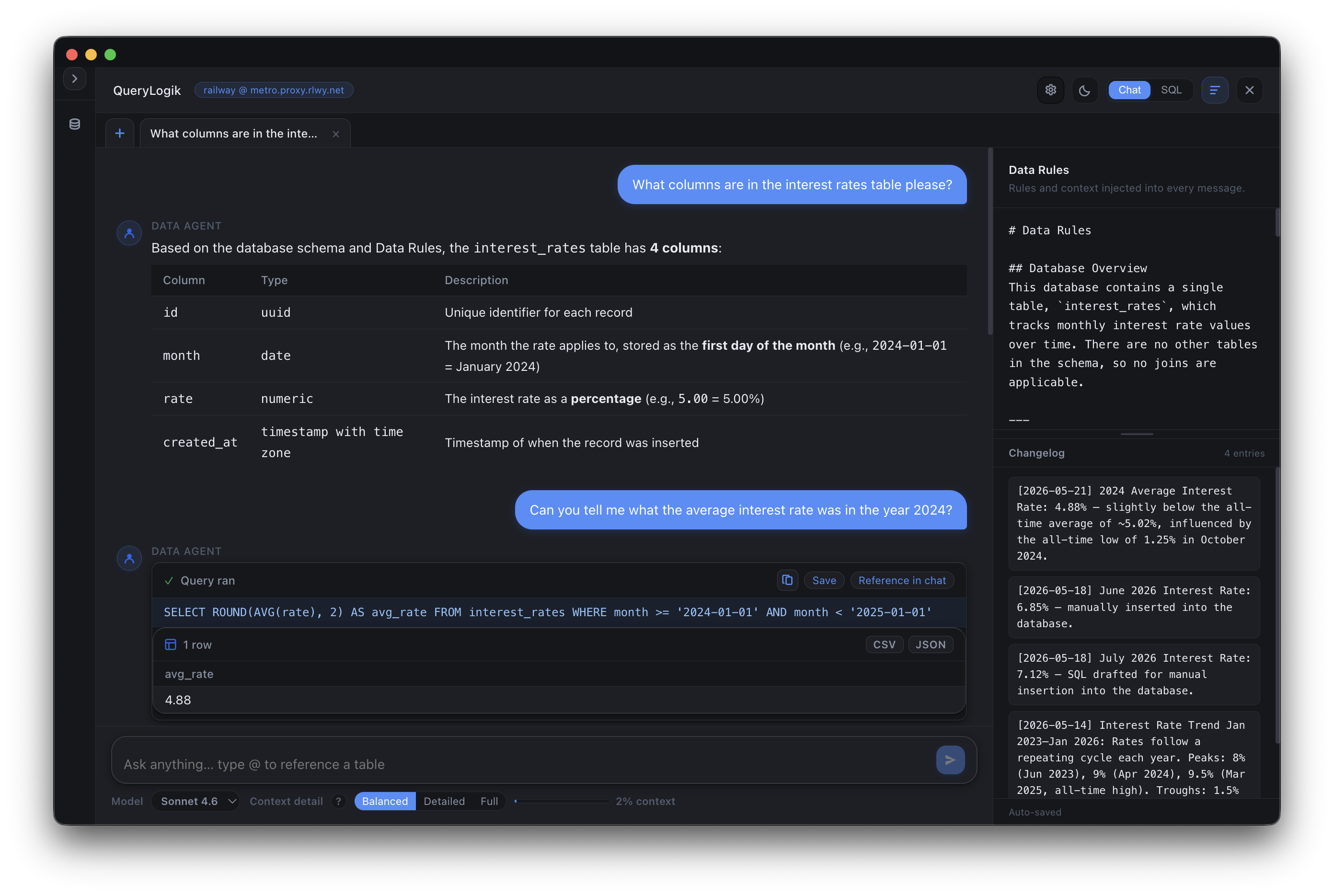 Query Logik chat interface